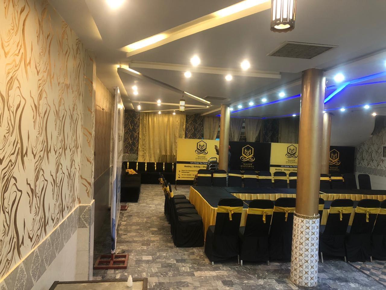 Master Event Hall ground floor — corporate seating layout with stage